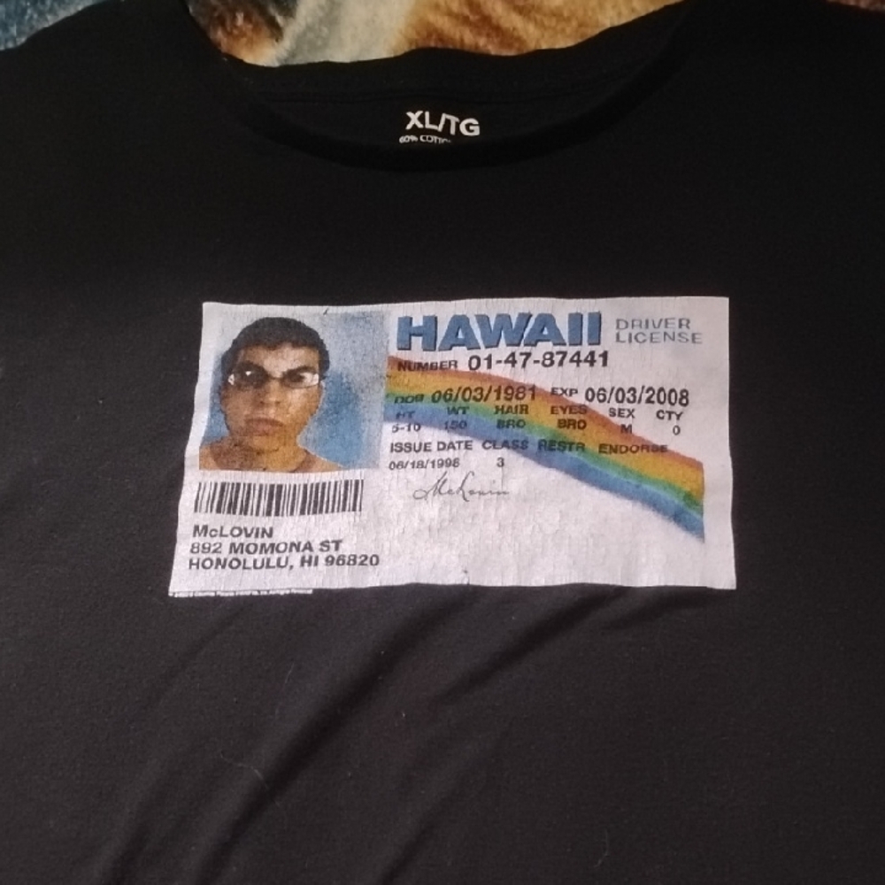 Men's Black XL McLovin Superbad Movie Funny Fake ID Shirt Fogel Novelty